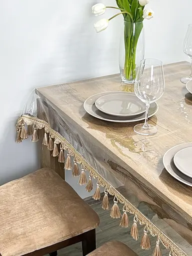 Скатертина силіконова з бежевою бахромою 300х160 см - фото 4
