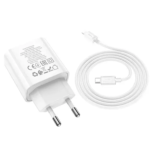 Сетевое зарядное устройство Hoco C104A 20W Type-C с быстрой зарядкой и кабелем в комплекте белый - фото 4