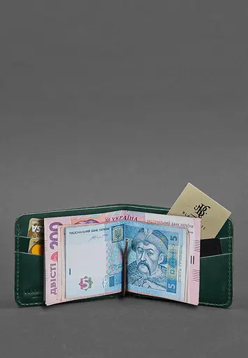 Кожаный портмоне 4.4 (с зажимом) зеленый Crazy Horse - фото 3