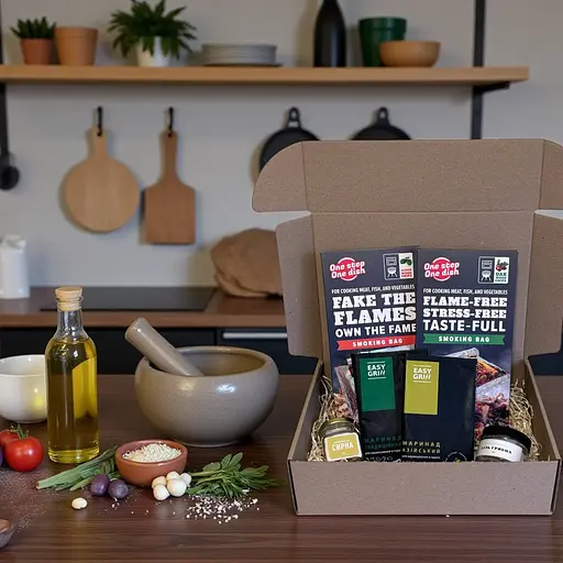 Подарочный кулинарный набор гурмана — пакеты для копчения, маринады в пакете и творожные и грибные соли (6 в 1) - фото 3