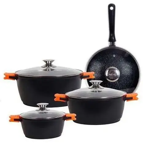 Набор кастрюль со сковородой и сотейником Bohmann BH-6018 MRB с индукционным дном 8 предметов - фото 1