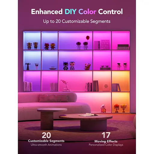 Світлодіодна стрічка Govee H100E LED Compatible extension of H61E1, 1.0m, RGBIC , WI-FI/Bluetooth, white (H100E0D1) - фото 2