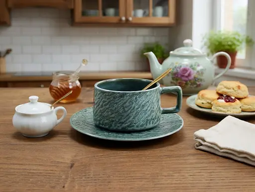 Набір чайний порцеляна Interos чашка 200 мл з блюдцем зелена (25068) - фото 5