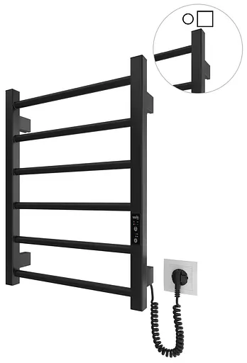 Электрический полотенцесушитель HF Leeds 570x430 black matte 6.1.0800.06.BM, Черный матовый, универсальное (коннектор), Электронный - фото 1