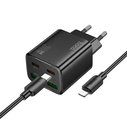 СЗУ Hoco N56 Fundador PD30W four-port (2USB-A/2C) + кабель Type-C to Lightning Black - фото 2