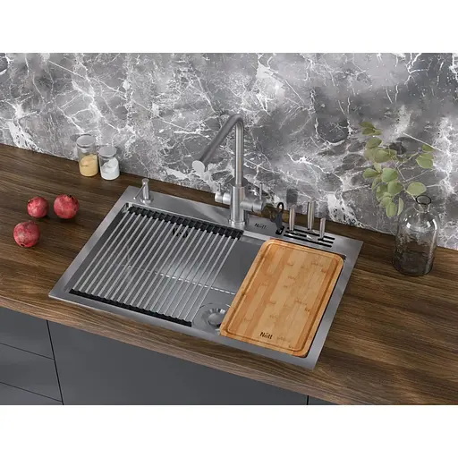 Накладна мийка для кухні Nett NS-7048 з нержавійки кухонна станція - фото 8