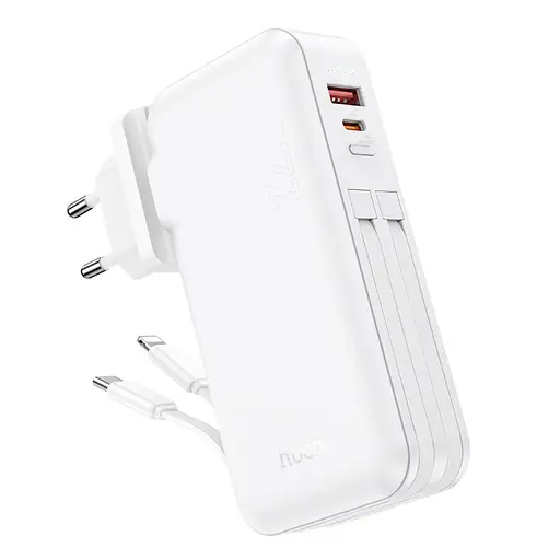 Акумулятор зовнішній Hoco J126 Travel 22.5 W з вбудованим кабелем (US/EU) 10000 mAh білий - фото 1