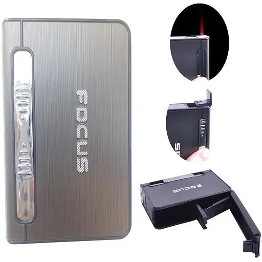 Портсигар для 12 сигарет із запальничкою FOCUS №4939 Grey (11570) - фото 2