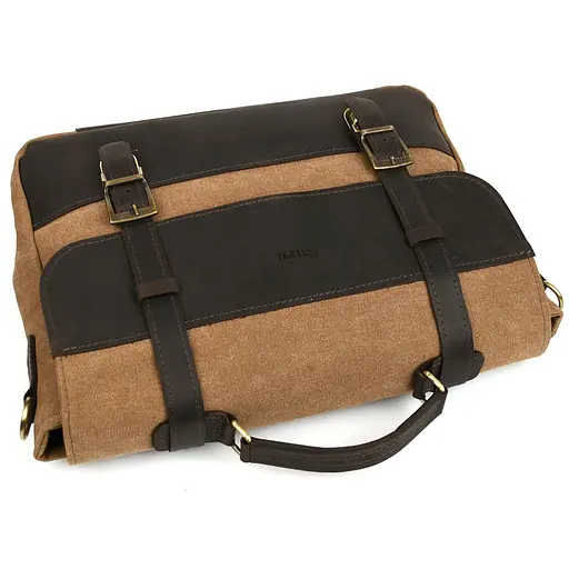 Мужской портфель из канваса и кожи наппа TARWA 36х27х10 см sum0028406 - фото 6