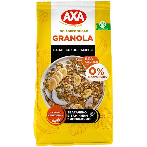 Гранола AXA с семечками, бананом, кокосом без добавления сахара 300 г - фото 1