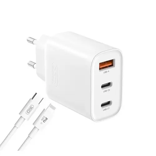 Мережевий зарядний пристрій XO L117 (EU) PD45W/QC18W (2USB-C+1USB-A) fast charging charger with Lightning cable Білий - фото 4