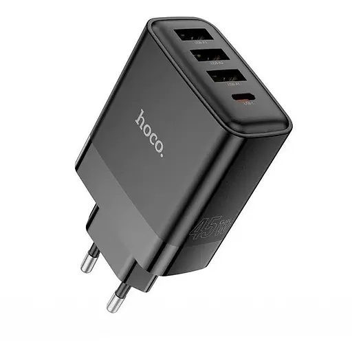 Зарядное устройство - блок на 4 выхода Hoco C127a адаптер быстрой зарядки 45W черный