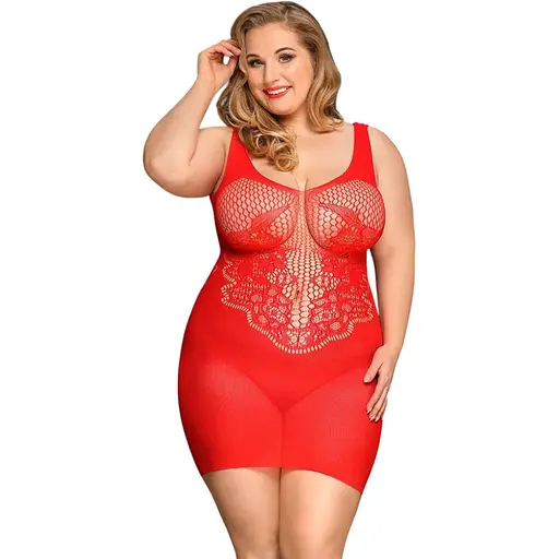 Сексуальное сетчатое платье JSY Страстное Эвелин Plus Size, Red, кружево, открытая спинка