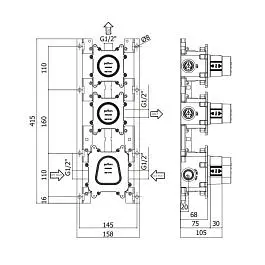 Вбудована частина для термостатичного змішувача для душу/ванни на 2 споживача Paffoni Modular Box MDBOX018 - фото 5