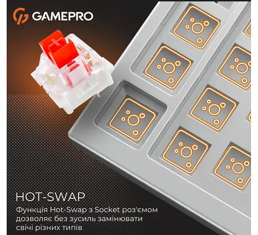 Клавиатура игровая механическая GamePro GPMK-160-P Warden Genesis Red Outemu Swithes Hot-Swap White-Grey - фото 9