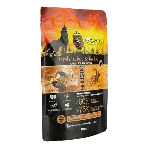Корм сухий Ambrosia Grain Free Dog Adult Sensitive Fresh Turkey & Rabbit для дорослих собак усіх порід зі свіжою індичкою та кроликом 100 г - фото 2