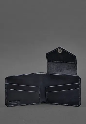 Кожаное портмоне 4.2 на кнопке синее Crazy Horse - фото 4