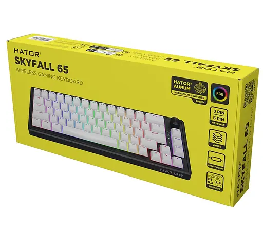 Клавіатура ігрова механічна HATOR HTK-3160-UA Skyfall 65 Wireless Aurum Sterling Switch USB, 2,4 ГГц, BT 5.3 Black-White - фото 7