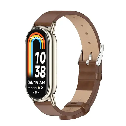 Шкіряний ремінець MiJobs для фітнес-браслета Xiaomi Mi Band 3 и 4 Type B коричневий, тримач - золотистий - фото 2
