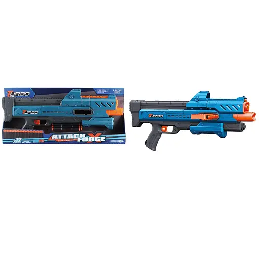 Игрушечный детский пулемет механический с боковым магазином и мягкими патронами (12 шт.)(59 х 26см) - фото 1