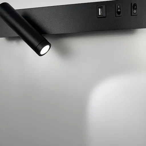 Чорне бра з поворотним спотом зліва + розʼєм USB Арт. WJ 028/2 R BK (правий) Line F - фото 3