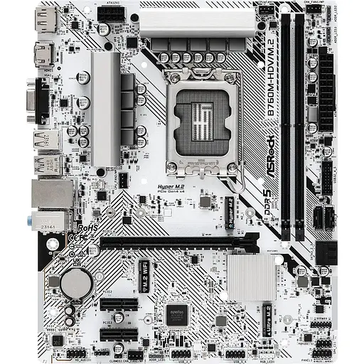 Материнская плата ASRock B760M-HDV/M.2 (1700/B760, 2xDDR5, 1xPCIex16, 4xSATAIII, 2xM.2, 2.5GLan, 7.1ch, mATX)