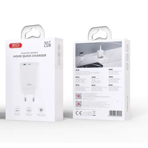 Мережевий зарядний пристрій XO CE29 20W 1USB-A+1USB-C Fast Charger Білий - фото 4