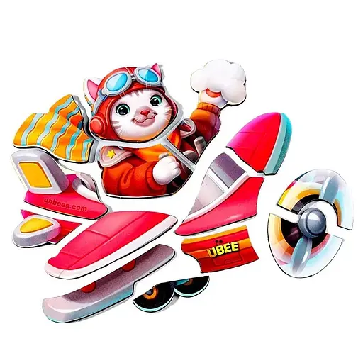 Дерев'яний контурний пазл "Котик пілот" Ubumblebees (ПСД281) PSD281 - фото 1