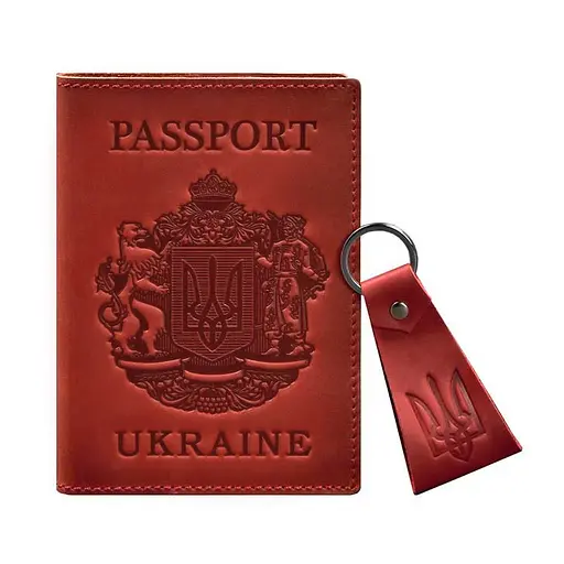 Подарочный набор кожаных аксессуаров с украинской символикой коралл. - фото 6