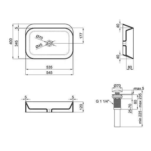 Умивальник Qtap Scorpio накладний прямокутний 550x390x120 мм Black matt + донний клапан PU03, Чорний матовий - фото 2