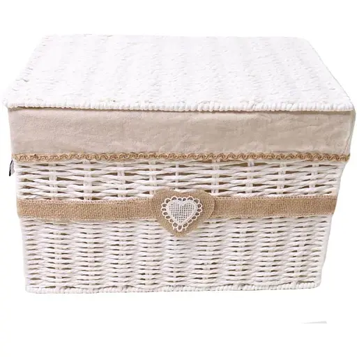 Корзина стеллажная Handy Home Сердце, с крышкой, 37х27х25 см, бежевая с белым (EW-89 L)