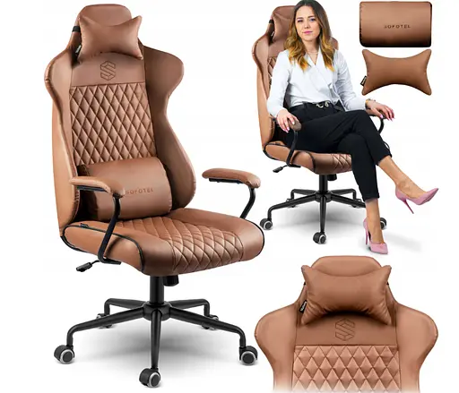 Кожаное офисное кресло с технологией SoftSwing Sofotel Werona Brown +2 подушки в подарок - фото 8