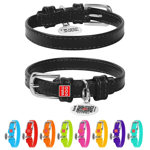 Ошейник для собак кожаный Waudog Glamour с QR-паспортом без украшений XS Ш 12 мм Д 21-29 см черный - фото 2