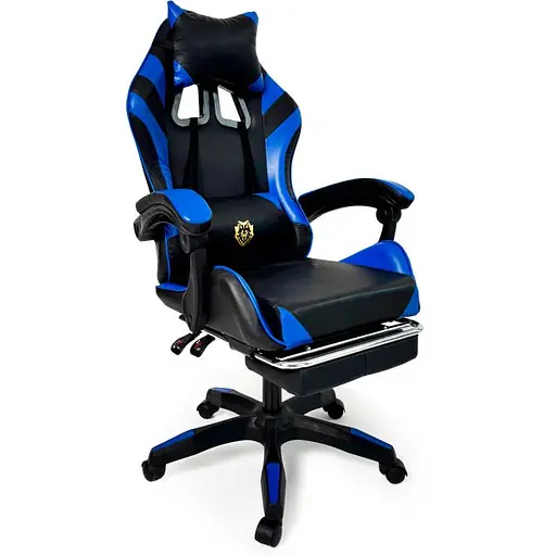 Геймерское кресло Primaveo с эргономичными подушками и выдвижной подставкой для ног черно-синее - фото 2