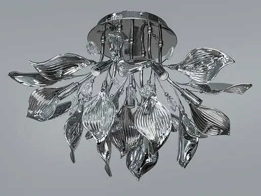 Фарфоровая декоративная потолочная люстра в зал, 7 ламп, хром. - фото 1