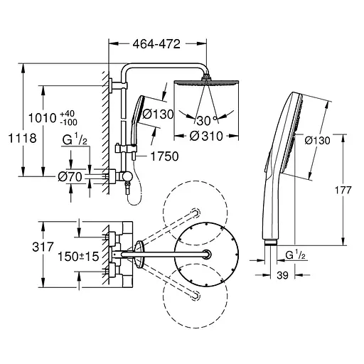 Душова система Grohe Rainshower Smartactive 27966001, Хром - фото 2