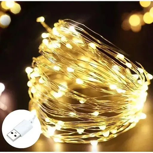 Светодиодная гирлянда нить OK Led капля росы 20м 200led от USB от павербанка теплый White