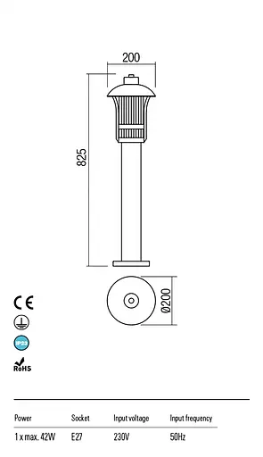 Стовпчик NORGE ST H825 E27 42W IP33 CF (4.1.1) Redo 9576 - фото 3
