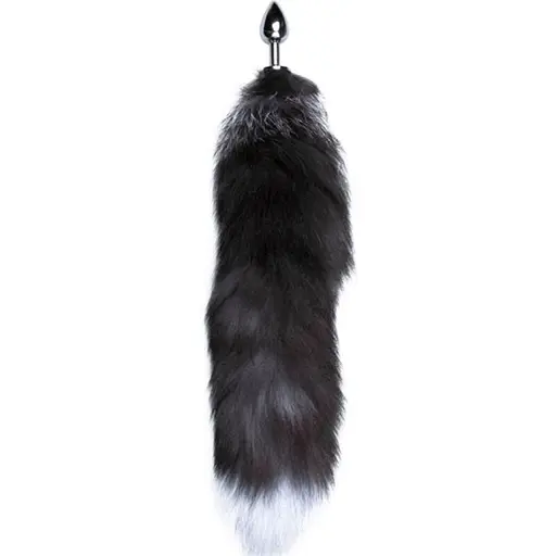Анальна пробка Alive Anal Pleasure Black White Fox Tail L 9 см (сріблястий) - фото 3