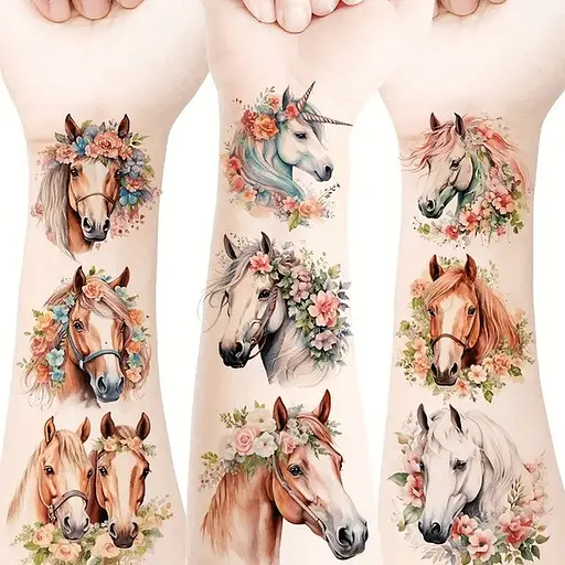 Набір тимчасових татуювань Коні Horses-20-01 розмір 6х6 см - фото 4