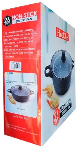 Каструля фритюрниця HotChef з антипригарним покриттям зі скляною кришкою 26 см Чорна - фото 2