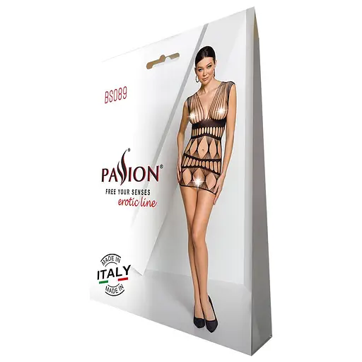 Бодистокинг-платье Passion BS089 black мини плетение в виде паутины One size - фото 8