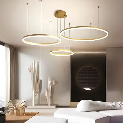 Світлодіодна люстра на три кільця у латунному каркасі | Арт. 9009 Br GD | Line F - фото 2