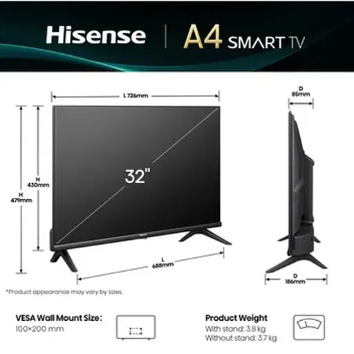 Телевізор LED HISENSE 32A4Q - фото 3