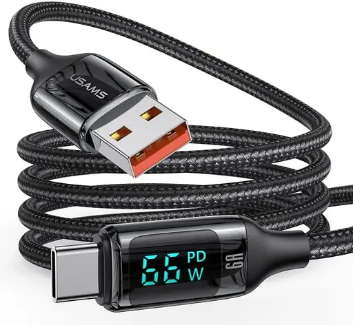 Кабель с дисплеем быстрый 6 А Usams SJ544 U78 Type-C 120 см черный - фото 1