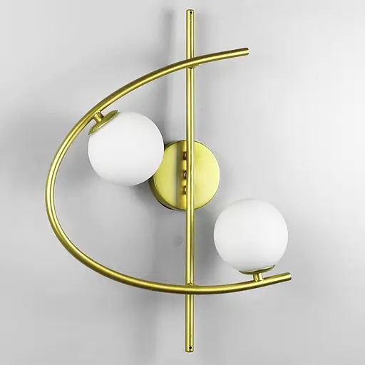 Золотое левое бра на 2 белых плафона Line F Арт. YG 8014-2W L GD (левая сторона)  - фото 4