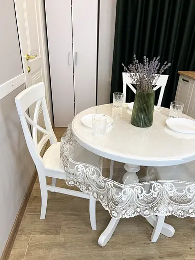 Силиконовая скатерть с бело-кофейным кружевом Арка 15см 270х180 см - фото 7