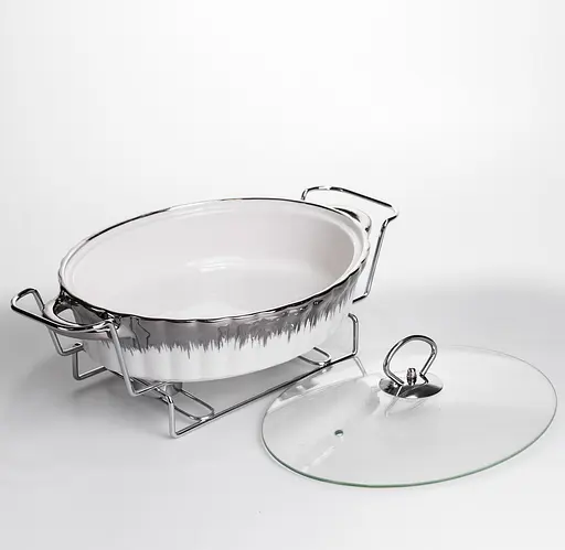 Мармитница овальная Yiwu со стеклянной крышкой на металлической подставке с подогревом 35.5х22х14 см настольный мармит для первых блюд MH739-M - фото 3