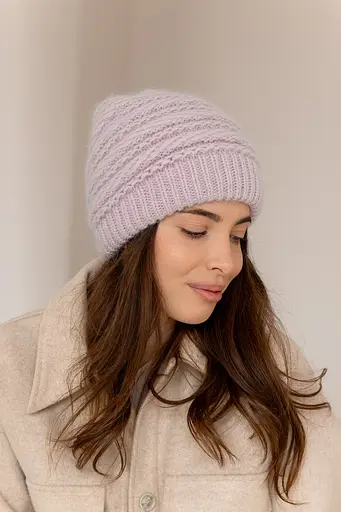 Женская зимняя шапка Венеция из ангоры 80% с двойной вязкой Пастельно Розовый - фото 3