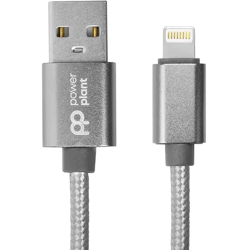 Кабель PowerPlant USB-Lightning, 1м, нейлон, металевий штекер, сірий